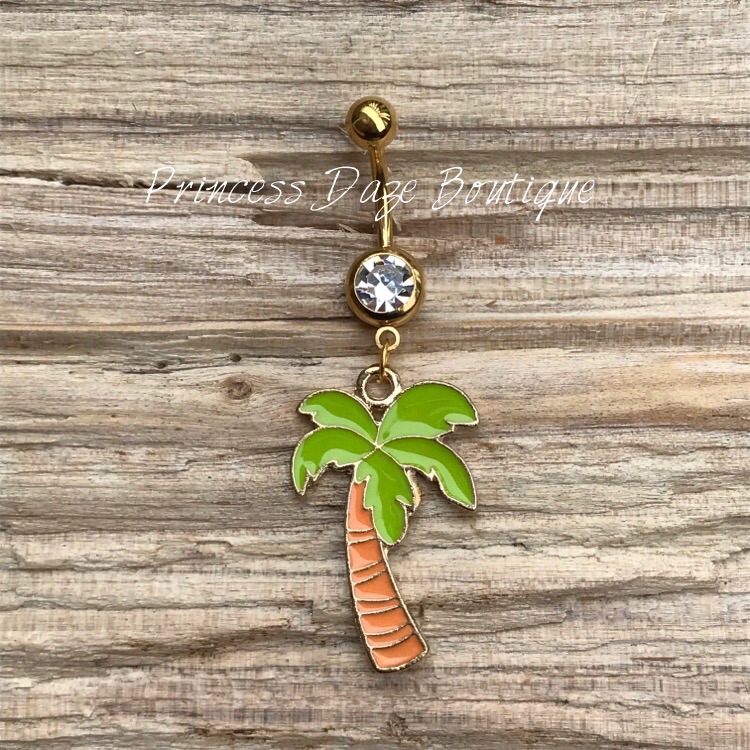 Gold Palm Tree Belly Button Ring